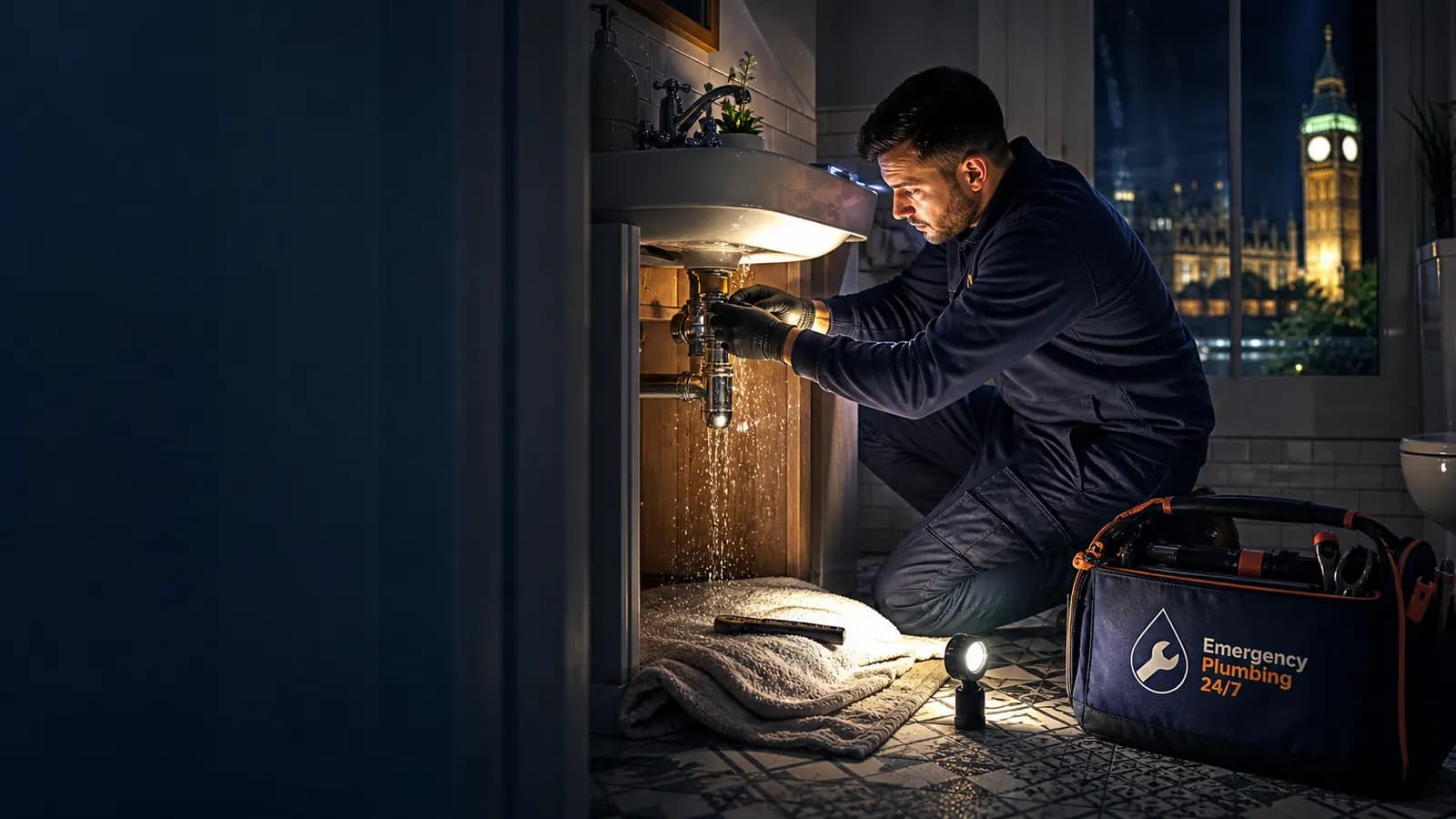 Professional plumber at work